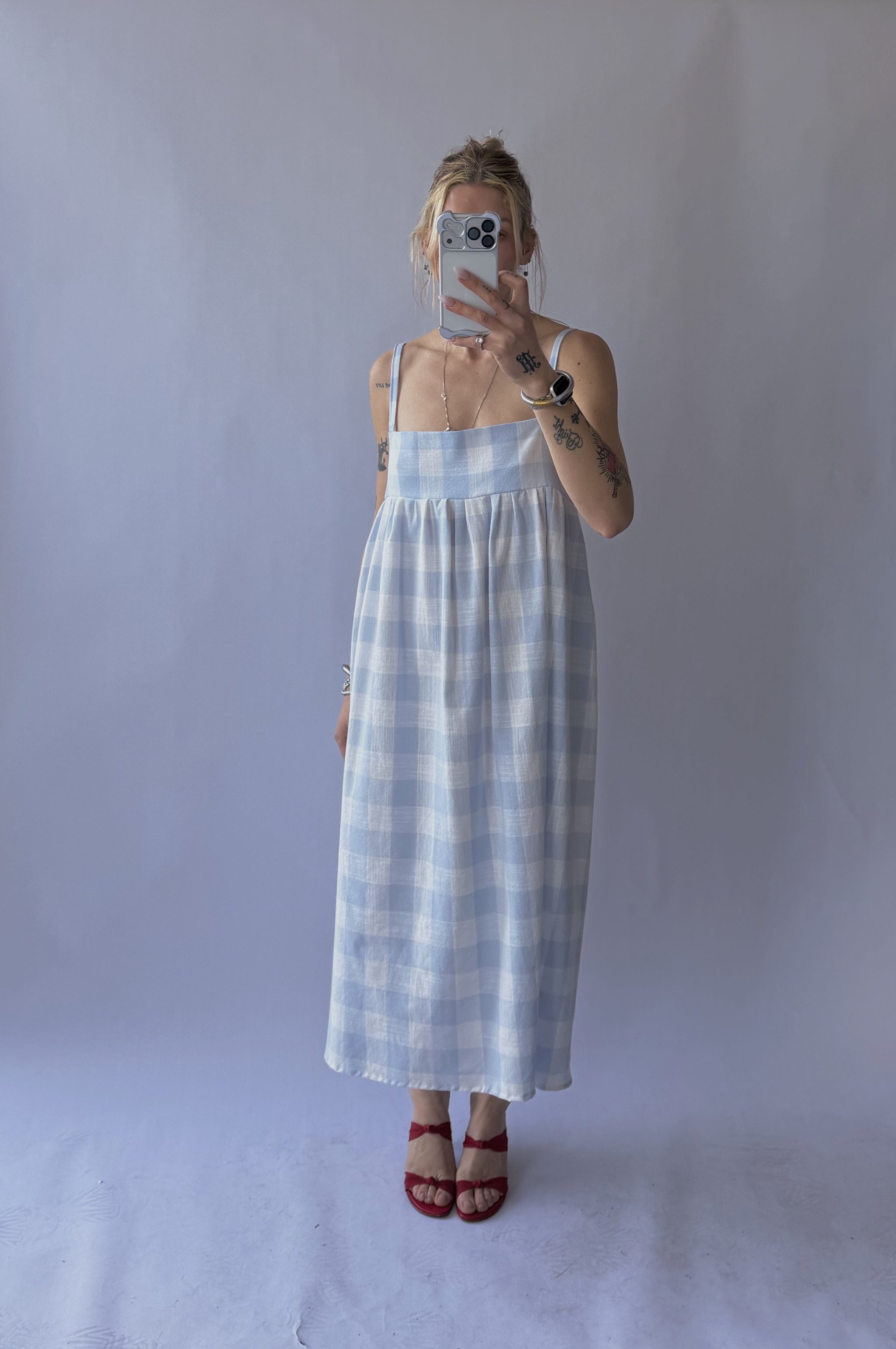 Empire Midi Dress, Big Blue Gingham 2
