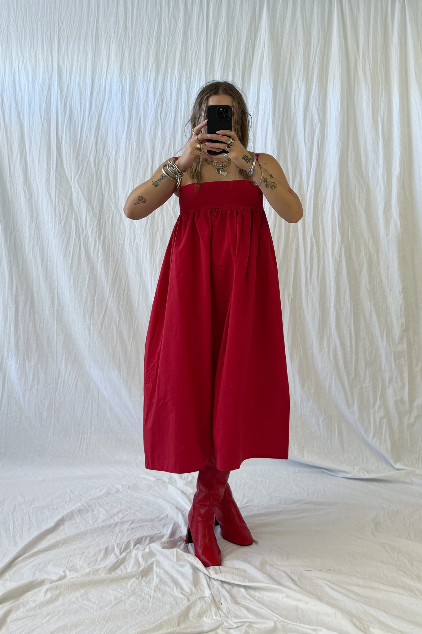 red empire dress Lady In Lace Dress, Red